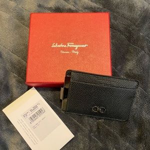 Brand new black leather Salvatore Ferragamo card case